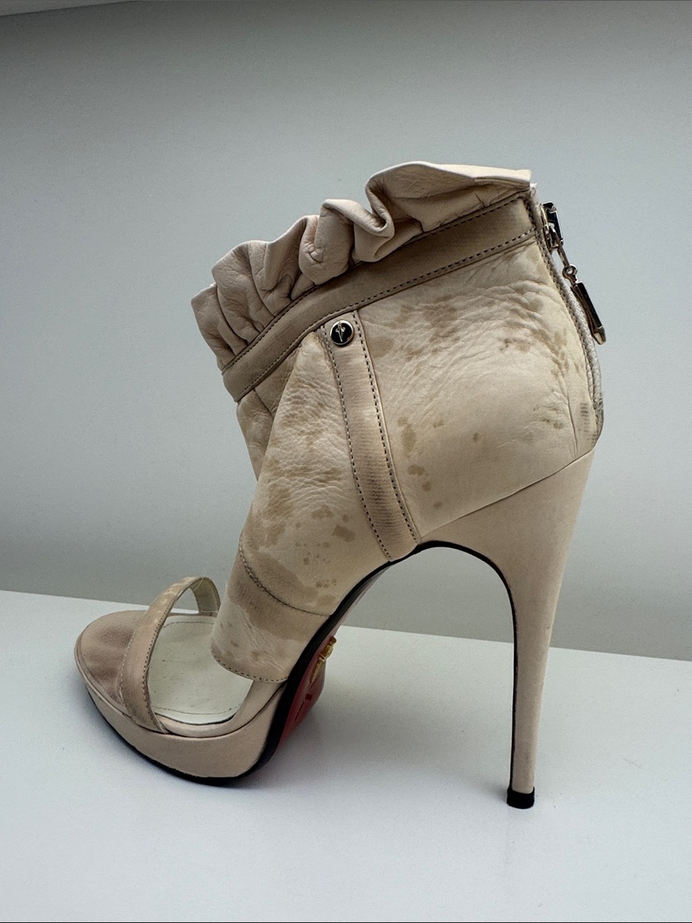 Cesare Paciotti Beige Ruffle-Trim Stiletto Sandal